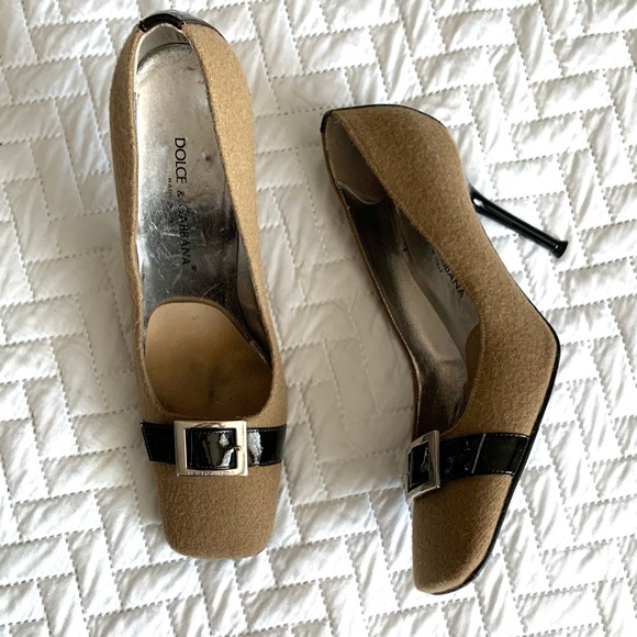 Dolce & Gabbana Vintage brown & tan wool square toe pumps, 6 - Picture 12 of 16